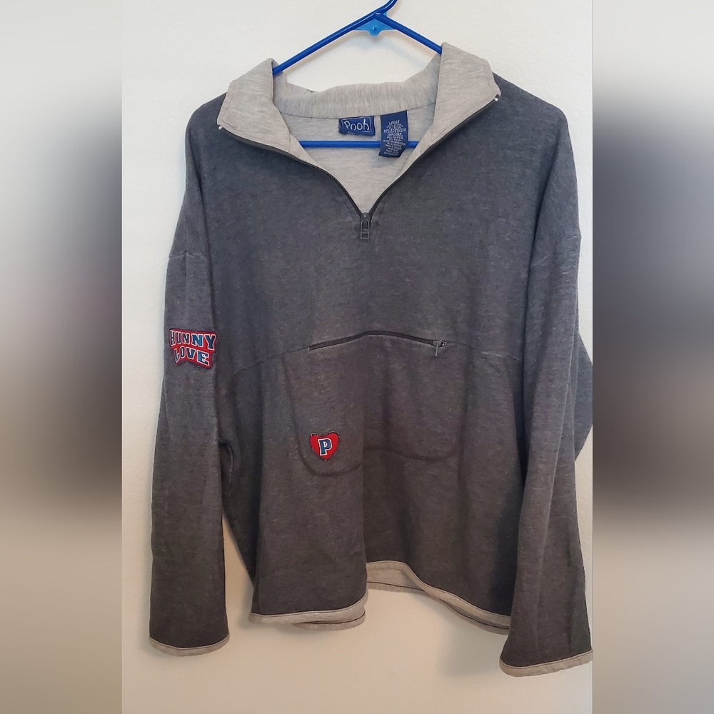 Vintage 90s Women's Winnie The Pooh Gray Quarter-Zip Sweatshirt Size Large